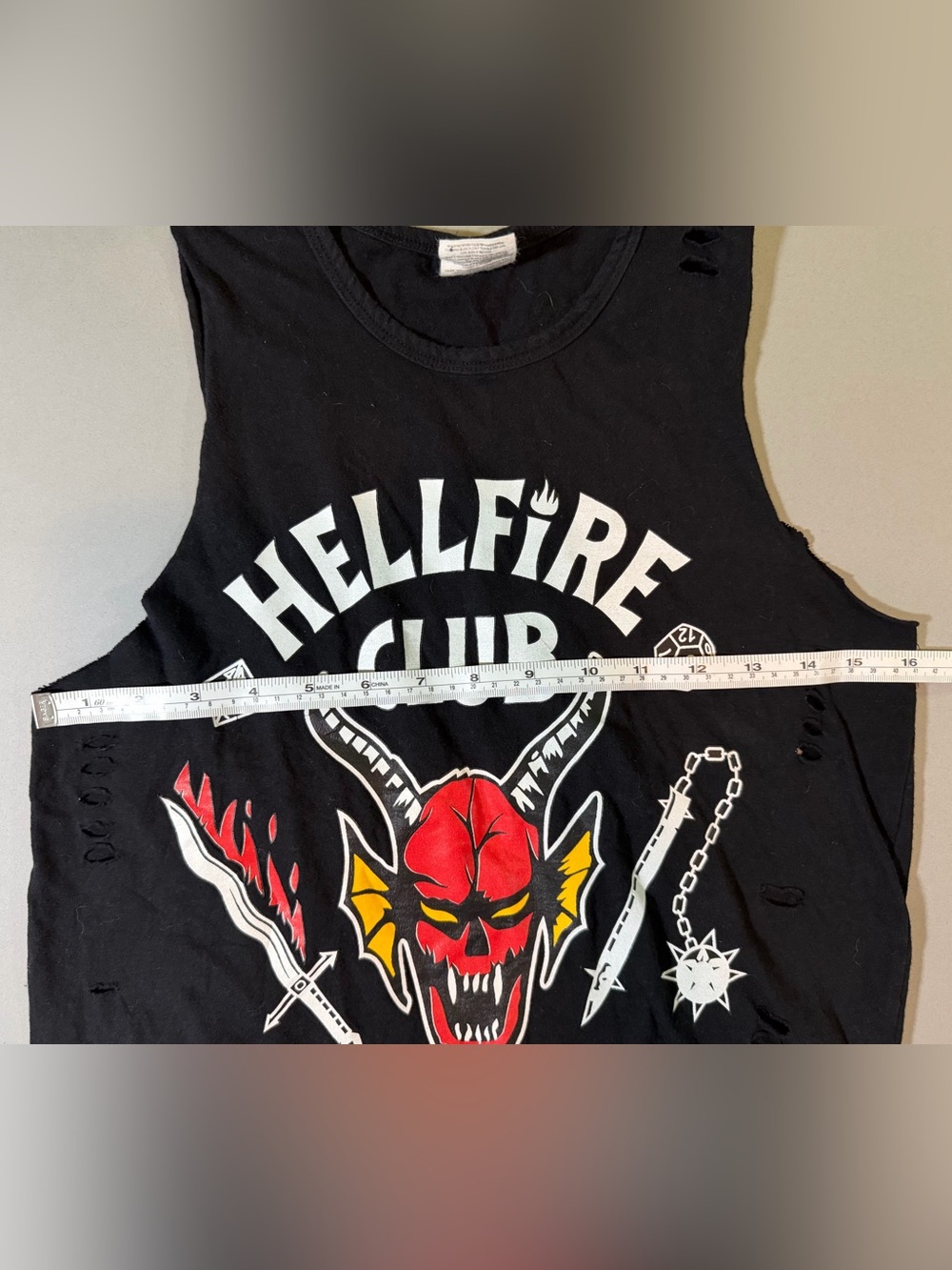 Stranger Things Hellfire Club Distressed & Ripped Sleeveless Top - Picture 4 of 7